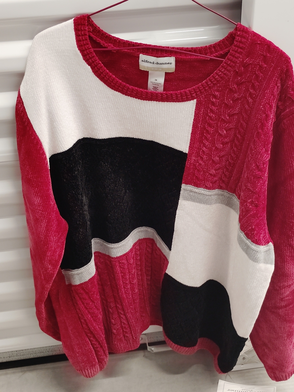 NWT 3X Alfred dunner Colorblock Cable Knit Sweater - Crimson/Black/White